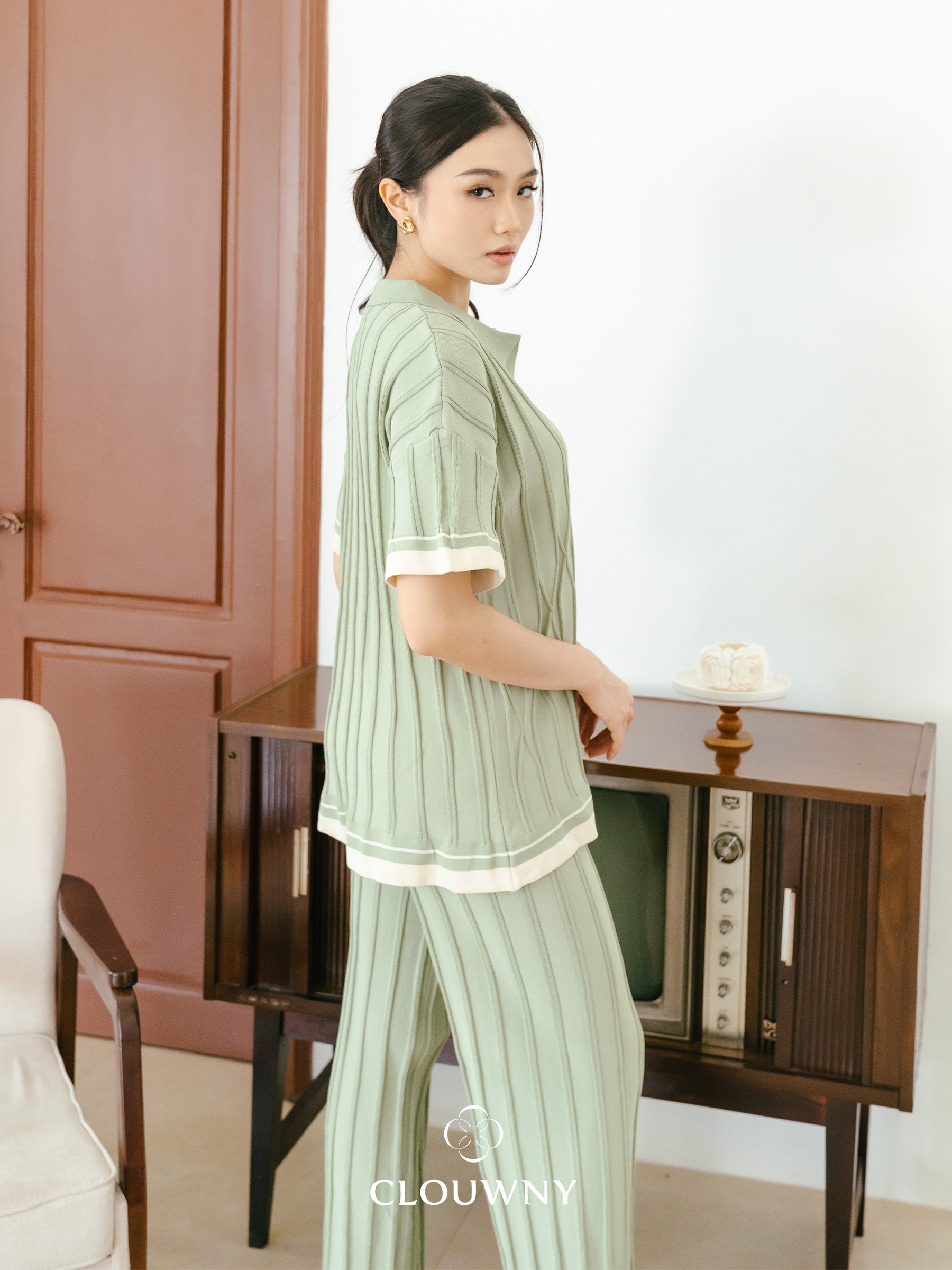 Aureli Collar Knit Set - Sage Green